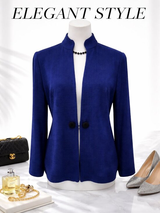 Ming Wang Jackets & Blazers - Ming Wang Size M Symbol Of Longevity Shou Majestic Blue Blazer Jacket